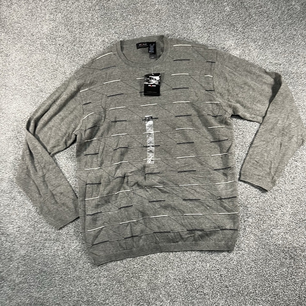 NWT Axcess Claiborne Mens XXL Gray Cotton Blend Crewneck Sweater Striped